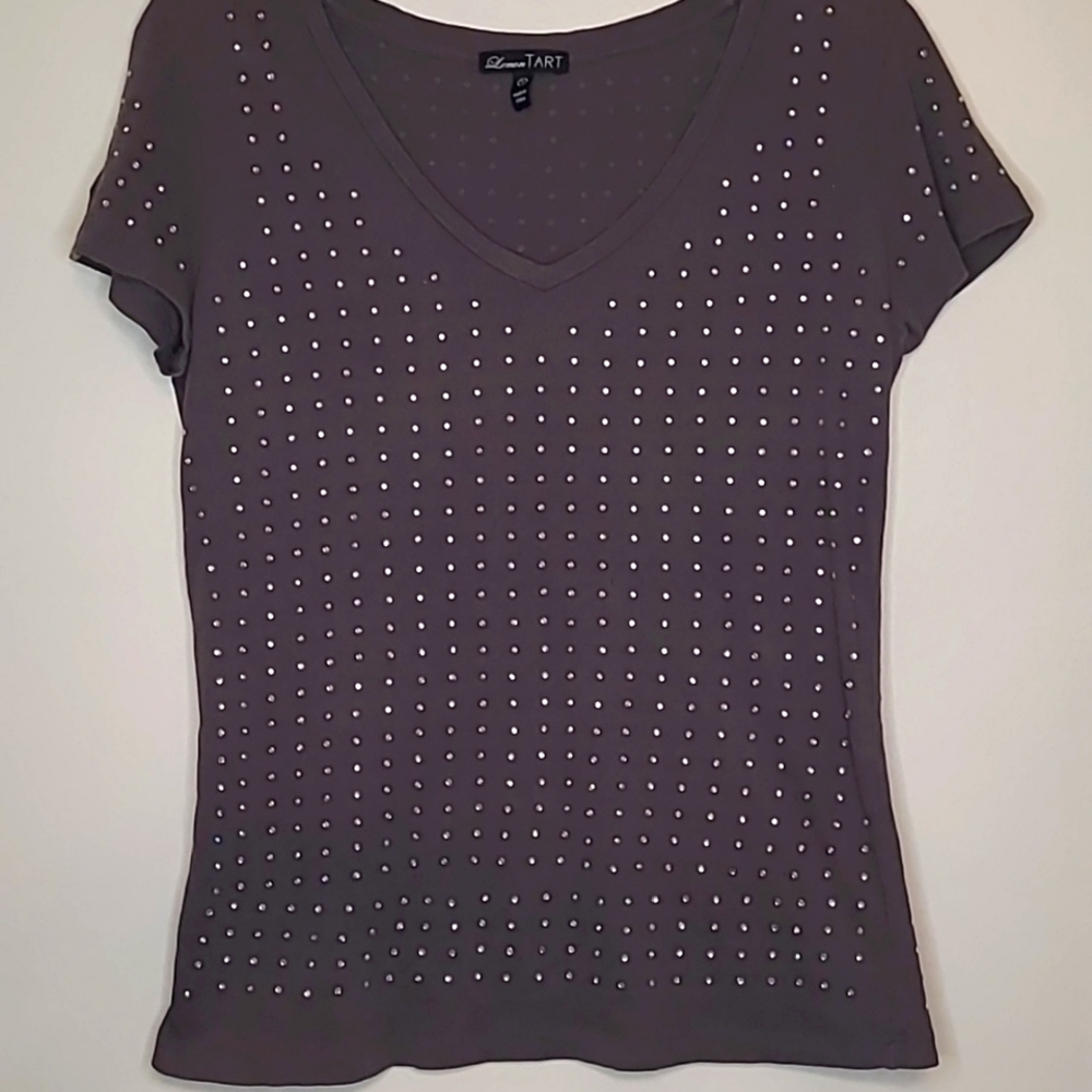 Lemon Tart stone embellished gray tee shirt S